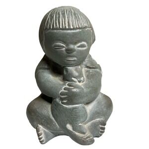 VTG Isabel Bloom Concrete Girl with Cat Sculpture‎ 6" Retired Handmade Iowa USA